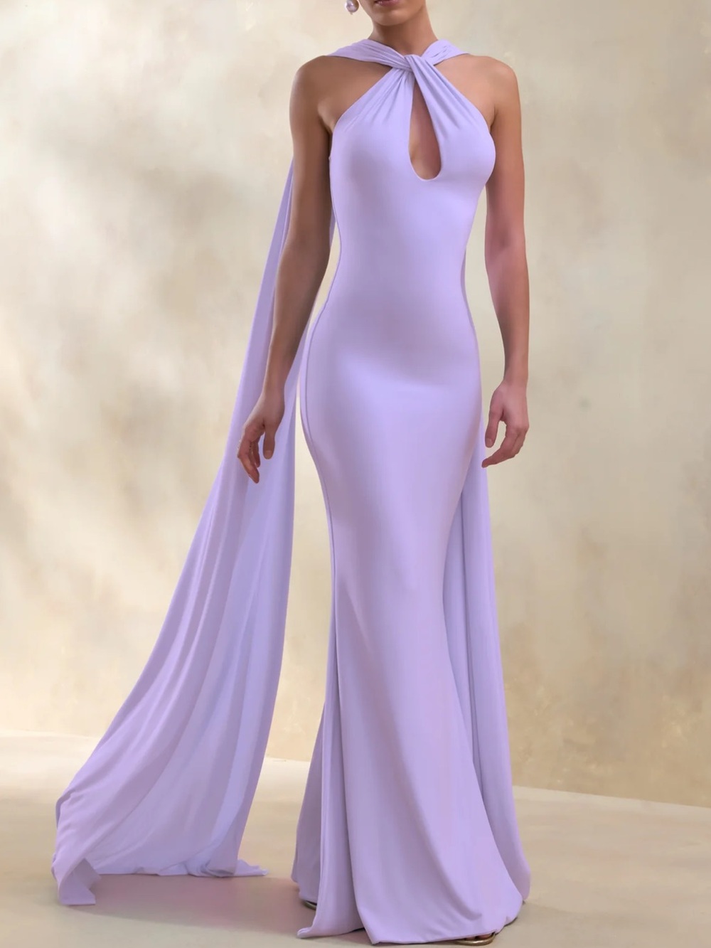 Club L London RHODA Lilac Twist Halter-Neck Cape Maxi Dress
